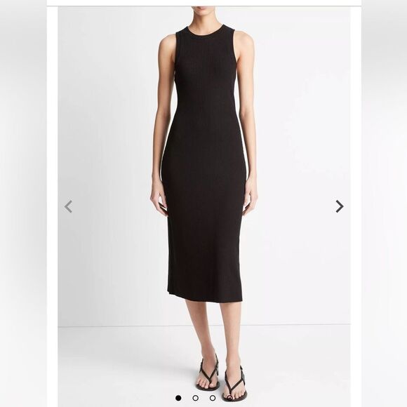 VINCE Ribbed Knit Midi Sleeveless Dress in Black Medium NWT - Picture 1 of 10
